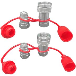 1/2" NPT Hydraulic Quick Connect Tractor Couplers,ISO 5675 Ball Pioneer Style Hydraulic Quick Coupler w/Dust Caps 2 Sets,DecoHongDi