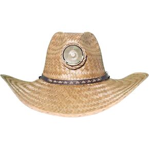 Men - Straw Hat Gentlemen's Brown with Thin Band - Sun Hat with Fan, Sun Hat with Solar Panel and Fan (Large)