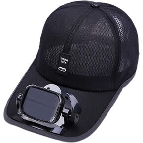 Mens Baseball Cap with Solar Fan, Summer UV Protection Wide Brim Sun Hat Mesh Beach Hats, Solar Powered/USB Charging