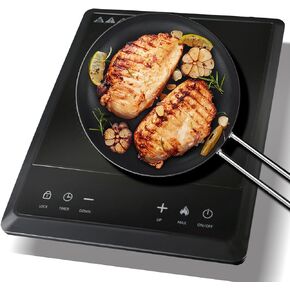 1600W Portable Induction Cooktop,Electric Induction Cooker and Burner,Countertop Hot Plate with 10-Level Adjustment,3-Hour Timer,Smart Touch Cooktop,and Safety Lock Feature,Black