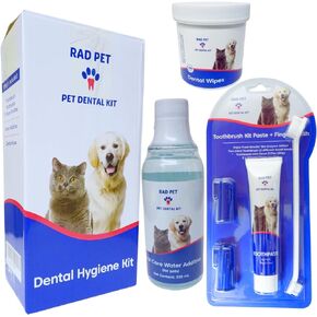 RadPet Advanced Dental Hygiene Kit for Cats & Dogs - Complete Oral Care with Toothbrush, Enzymatic Toothpaste, Dental Wipes, & Water Additive Vet Formulated Pet Toothpaste Kit