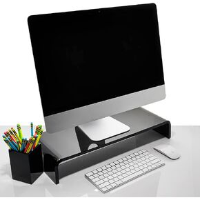 Dasher Products Acrylic Laptop Stand with Matching Pen Holder, Contemporary Design, Ergonomic Viewing Position, Raises Monitor 3 inches, 12mm Thick Clear Acrylic, No More Clutter