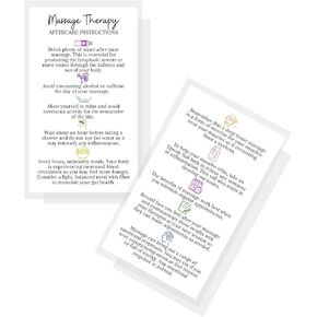 Massage Therapy Aftercare Instructions Cards | 50 Pack | Size 2x3.5" inch Business Card | White with Chakra Colors Design