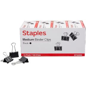 Staples 395200 Medium Binder Clips Bulk Pk Blk 1 1/4-Inch Size with 5/8-Inch Capacity 144/Pk