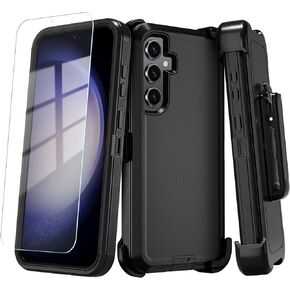 Qinmay Phone Case for Samsung Galaxy A55 5G Case with HD Screen Protector, Heavy Duty Shockproof & Dropproof 3-Layer Cover Phone Case for Galaxy A55 (BeltClip_Black)