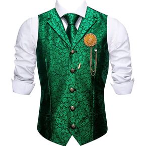 Barry.Wang Mens Paisley Formal Silk Jacquard Suit Vest Tailored Collar Waistcoat Tie Clip Set 5PCS Wedding Party Tuxedo