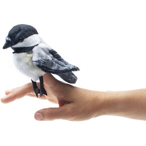 Folkmanis Mini Chickadee Finger Puppet, White; Black;gray