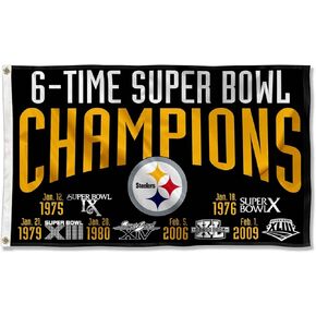 Pittsburgh Steelers 6X and 6 Time Super Bowl Champions Flag Outdoor Indoor 3x5 Foot Banner