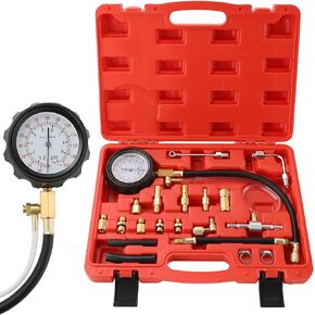 Fuel Pressure Test Kit, Universal 0-140PSI Fuel Injection Pump Pressure Tester Kit, Updated TU-114 Oil Pressure Tester Kit with Gauge Adapter for Auto Car Motorcycle (Blue)