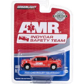 2021 Chevy Silverado Pickup Truck Red 2021 NTT IndyCar Series AMR IndyCar Safety Team with Safety Equipment in Truck Bed Hobby Exclusive Series 1/64 Diecast Model by Greenlight 30404
