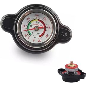 Pack-1 High-pressure Radiator Cap with Thermometer, 1.8 Bar Vehicle Water Tank Cover, Aluminum Fuel Tank Cap, Universal Automobile Accessories, for Most Cars, Trucks and Vans (Black)