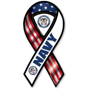 Navy Red, White, and Blue 2-in-1 Ribbon Magnet by Magnet America is 8" x 3.875" Made for Vehicles and Refrigerators