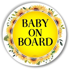 Sunflower Baby on Board Magnets for Car, 5" Baby on Board Signs for Car, Magnetic Baby on Board Sticker, Cute Sunflower Decor Car Decals, Sunflower Car Accessories, Vibrant Car Magnet 2 pack