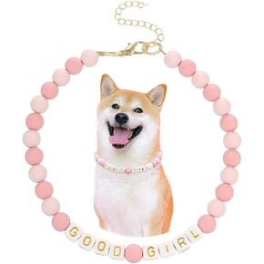 Madison Tyler Pink Dog Pearl Necklace | Durable Cute Fashion Pet Collar for Dog Adjustable | Flower Pearl Beaded Bold Puppy Jewelry Accessories 19 Inches in Kuwait