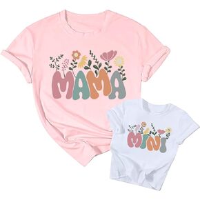 Mama Mini Shirts Matching Mommy and Me Shirt Mother and Daughter Outfits Cute Floral Graphic Mama Mini Tees Tops
