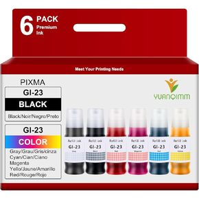 GI-23 Ink Refill Bottles for Canon PIXMA G620 Printer (Black, Cyan, Magenta, Yellow, Red, Gray)