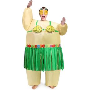 Inflatable Luau Hula Skirt Costume,Hawaiian Themed Party Funny Blow Up Costumes for Adult Beach Carnival