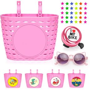 Kids Bike Basket,Bicycle Basket with Bell,Wheel Spokes, Glasses,Bike Accessories for Boys Girls