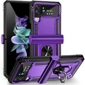 ONOLA for Samsung Galaxy Z Flip 4 Case, Galaxy Z Flip 3 Case with Hinge Protection and 360°Rotate Ring Magnetic Kickstand Heavy Duty Protective Case for Samsung Galaxy Z Flip 3/4 Phone (Black)