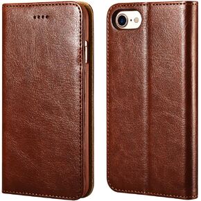 icarercase iPhone SE(2022)/ iPhone SE(2020)/ iPhone 8/7 Case with Card Holder, Premium Leather Wallet Case with Flip Card Slots, Kickstand & Magnetic Closure for iPhone SE 2nd&3rd, iPhone 8&7(Brown)