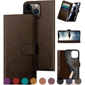 for iPhone 15 Pro Max 6.7" Genuine Leather Wallet case 【RFID Blocking】【4 Credit Card Holder】【Real Leather】 Flip Folio Book Phone case Protective Cover Women Men for Apple 15 Pro Max case Black