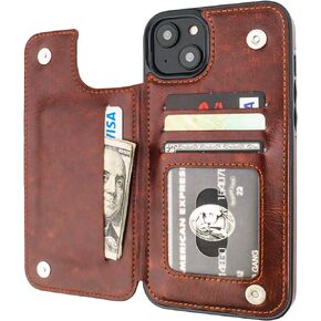 Compatible with iPhone 14 Plus Wallet Case with Card Holder, PU Leather Kickstand Card Slots Case, Double Magnetic Clasp and Durable Shockproof Cover 6.7 Inch (Black)