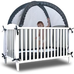 Baby Crib Tent Safety Net to Keep Baby in, Pop Up Crib Tent Canopy Keep Baby from Climbing Out, Mosquito Net for Baby Crib, Ultra Stable Frame, Durable Strong Self-Locking Zipper, Black