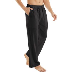 Men's Linen Trousers Casual Lightweight Elastic Waist Drawstring Summer Beach Yoga Loose Pants