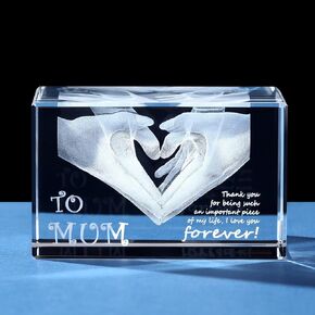 3D Laser Etched Crystal Art Gifts for Mom, Heart Hands Sculpture Mothers Gift Collection Figurine Home Decor