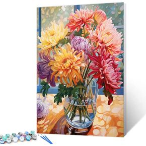 Tucocoo Hydrangea in Glass Vase Window Landscape Paint by Bumbers for Adults Beautiful Flower DIY Paint by Numbers Acrylic Paint Canvas Colorful Flowers Painting Kits Art 16x20 Inch（Without Frame）