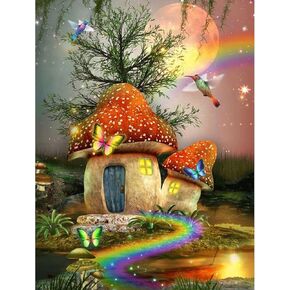 MXJSUA Diamond Art Painting Kits for Adults, Mushroom Hummingbird Butterfly Creek Diamond Art Paintings Kits for Beginners, Round Full Drill Diamond Art Painting Kits, Bead by Numbers Kits 12x16 inch in Saudi Arabia