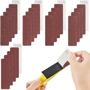 100 Pieces Detail Sander Refills Micro Finishing Sander Paper Micro Zip Finger Sander for Crafts, Assorted Grit of 60/80/ 120/180/ 240, Multi-Color, 3.5 x 1 Inch for Wood Furniture Metal Automotive