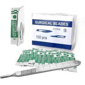 100 Sterile Carbon Steel Blades #10 with Free Scalpel Handle #3
