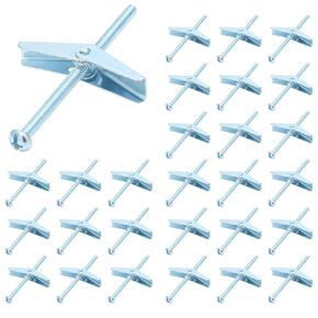30 Pcs 3/16 Inch Metal Toggle Bolts, 3/16 x 3 Inch Galvanized Anchor Bolts, Steel Philips Round Head Toggle Wing Nut Bolt for Hanging Heavy Items on Drywall Wood