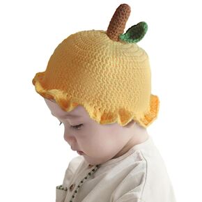 1 Pcs Baby Girls Hats Crochet Pumpkin Hat With Leaves,100% Handmade Baby Hats,Baby Knitted Hat,Knit Hat Newborn Hat Pumpkin Knit Crochet Hats