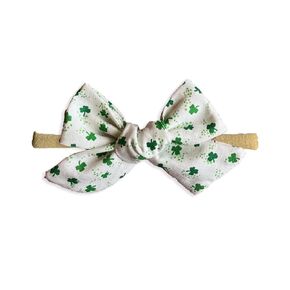 St Patricks Day White Bow For Baby Girl To Toddler Nylon Headband - Made in USA
