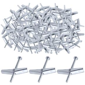 Glarks 60Pcs 1/8'' Zinc Plated Steel Round Head Toggle Bolt and Wing Nut for Hanging Heavy Items on Drywall (1/8'')