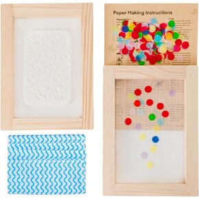 A5 Papermaking Paper Making Screen Kit with Pine Wood Mould and Deckle Set, Couching Cloth, Sponge, Confetti & Instructions for DIY Handmade Paper of 5 7/8" x 8 1/4", 15 * 21 cm