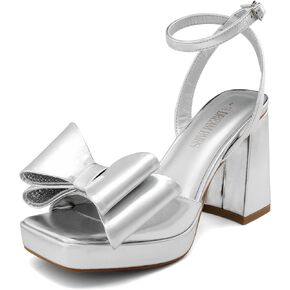 DREAM PAIRS Women's Platform Chunky Heels Fashion Bowknots High Block Square Toe Dress Sandals for Wedding Bridal Party