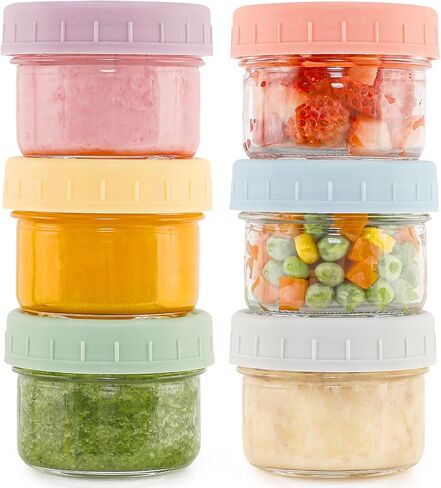 Caperci 6-Pack Glass Baby Food Storage Containers - 4 oz freezer safe Baby Food Storage jars with Lids, small glass baby puree containers,Baby Bullet Jars, Microwave & Dishwasher Safe, BPA Free in Saudi Arabia