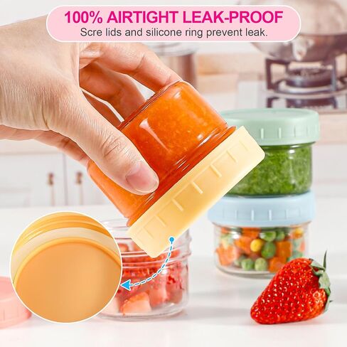 Caperci 6-Pack Glass Baby Food Storage Containers - 4 oz freezer safe Baby Food Storage jars with Lids, small glass baby puree containers,Baby Bullet Jars, Microwave & Dishwasher Safe, BPA Free in Saudi Arabia