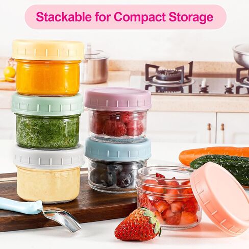 Caperci 6-Pack Glass Baby Food Storage Containers - 4 oz freezer safe Baby Food Storage jars with Lids, small glass baby puree containers,Baby Bullet Jars, Microwave & Dishwasher Safe, BPA Free in Saudi Arabia