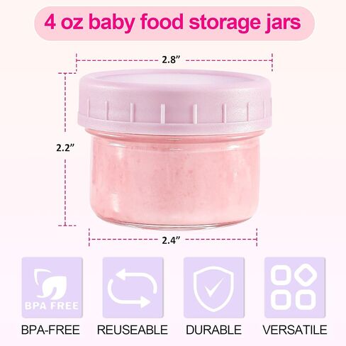 Caperci 6-Pack Glass Baby Food Storage Containers - 4 oz freezer safe Baby Food Storage jars with Lids, small glass baby puree containers,Baby Bullet Jars, Microwave & Dishwasher Safe, BPA Free in Saudi Arabia