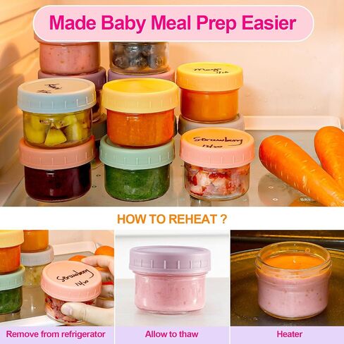 Caperci 6-Pack Glass Baby Food Storage Containers - 4 oz freezer safe Baby Food Storage jars with Lids, small glass baby puree containers,Baby Bullet Jars, Microwave & Dishwasher Safe, BPA Free in Saudi Arabia