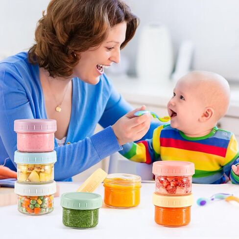 Caperci 6-Pack Glass Baby Food Storage Containers - 4 oz freezer safe Baby Food Storage jars with Lids, small glass baby puree containers,Baby Bullet Jars, Microwave & Dishwasher Safe, BPA Free in Saudi Arabia
