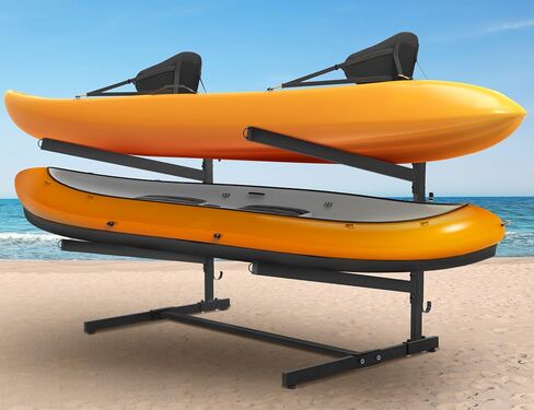Kayak Storage Rack, Heavy Duty Freestanding Kayak Stand for 2 Kayaks, SUPs, Canoe and Paddleboard Kayak Rack for Indoor & Outdoor Use in Saudi Arabia