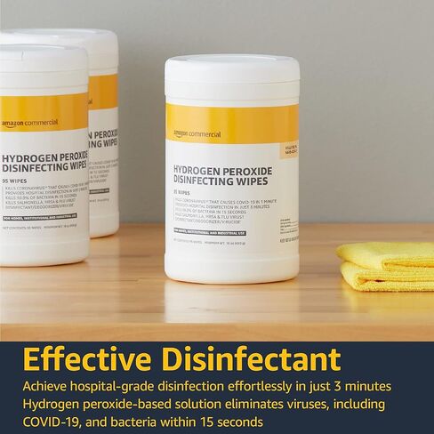 مناديل مطهرة ببيروكسيد الهيدروجين التجارية من أمازون، غير معطرة، عدد 570 (6 عبوات من 95 منديلًا) in Kuwait