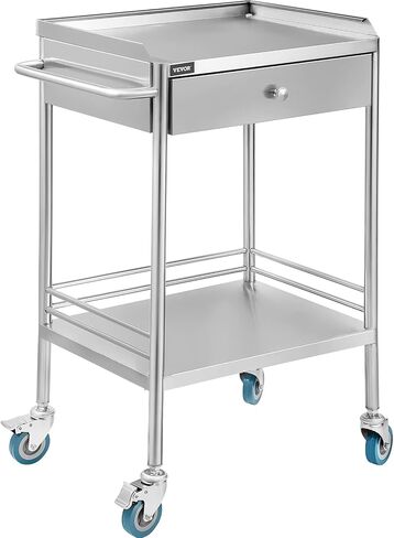 VEVOR Lab Serving Cart Utility Cart Stainless Steel Medical Cart with Two Drawers for lab Equipment Use Grade I Stainless Steel Utility Services (2 Shelves/ 2 Drawer) in Saudi Arabia