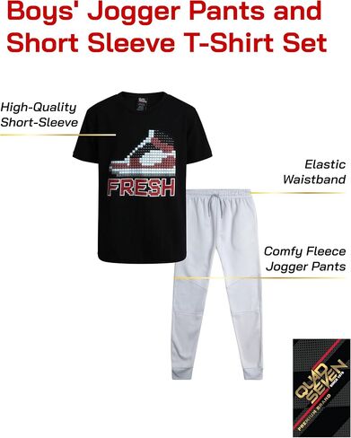 Boys' Pants Set - 2 Piece Short Sleeve T-Shirt and Fleece Jogger Sweatpants with Pockets (8-18) in Saudi Arabia