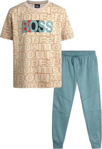 Boys' Pants Set - 2 Piece Short Sleeve T-Shirt and Fleece Jogger Sweatpants with Pockets (8-18) in Saudi Arabia